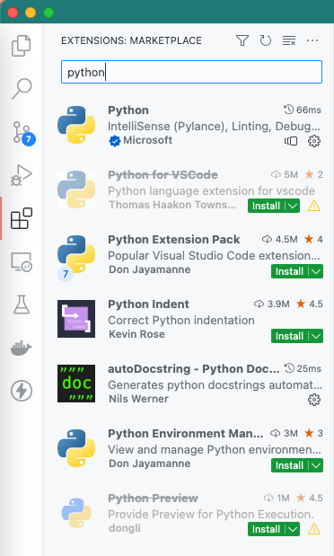 search for python extension